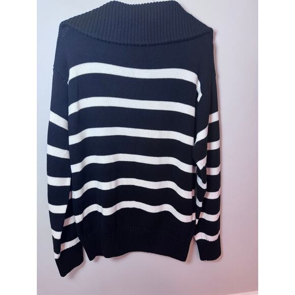 English Factory Stripe Half-Zip Sweater black white Womens size S NWT $100 - Picture 3 of 12